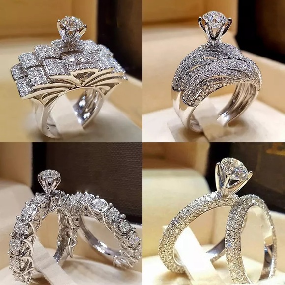 Bridal Set Elegant rings Women Sliver Color Wedding Engagement fashion Jewelry - Picture 1 of 4